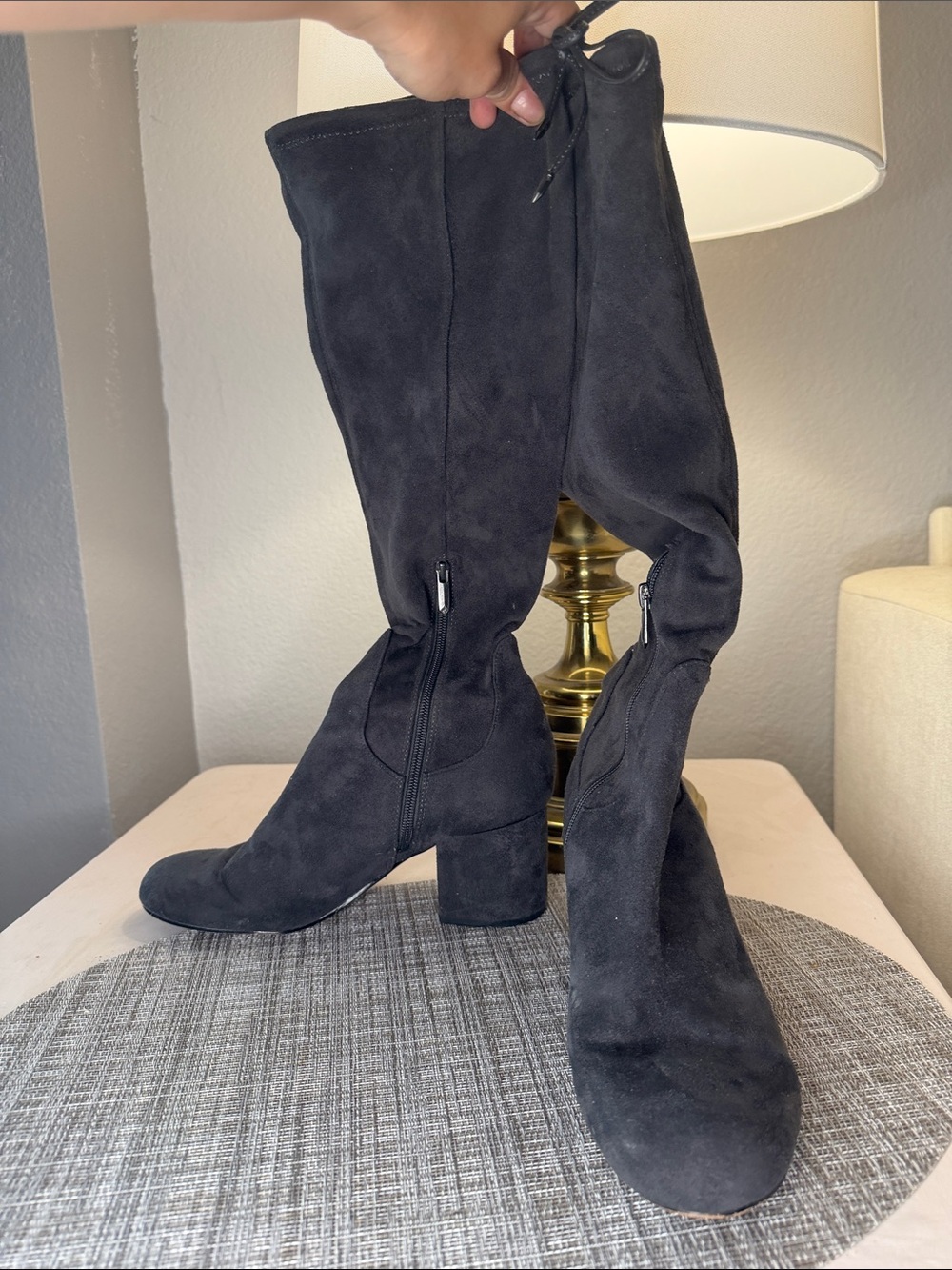Sam Edelman Black Suede Over-the-Knee Block Heel Boots